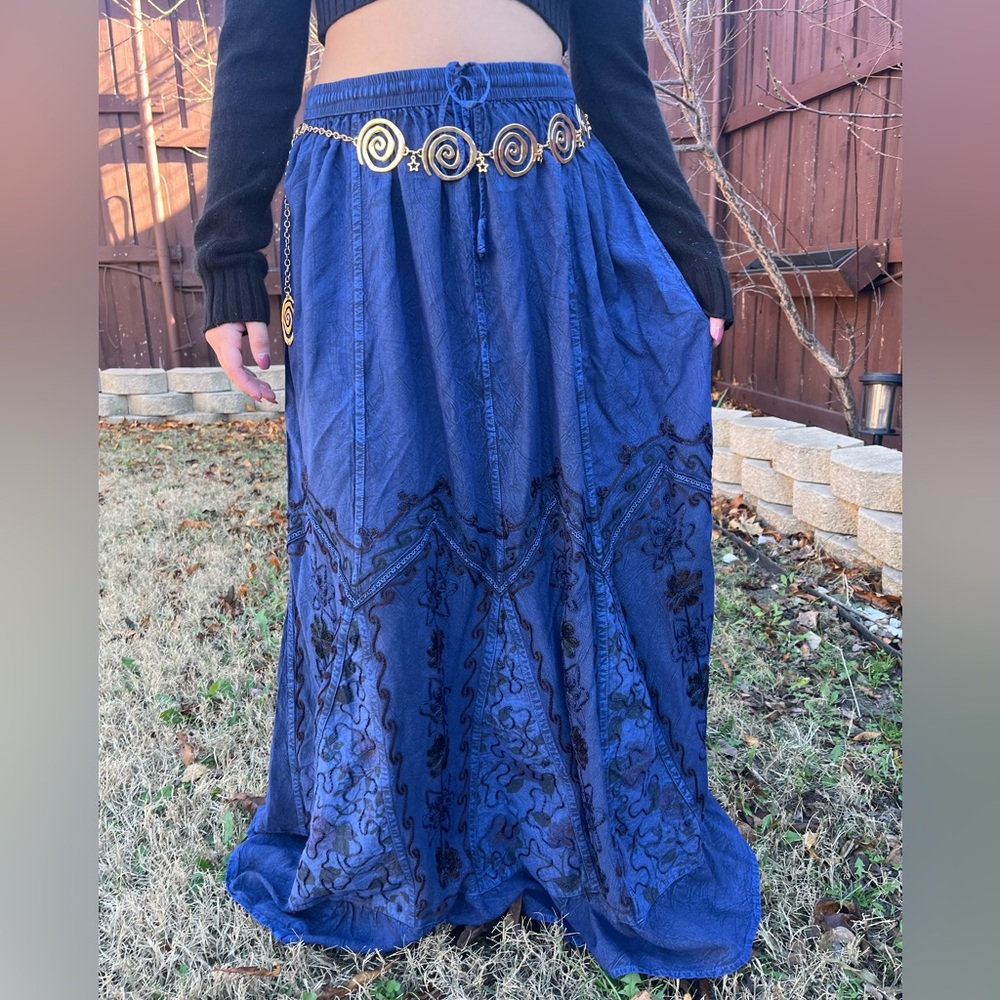 Chic Navy Embroidered Maxi Skirt - Picture 6 of 15